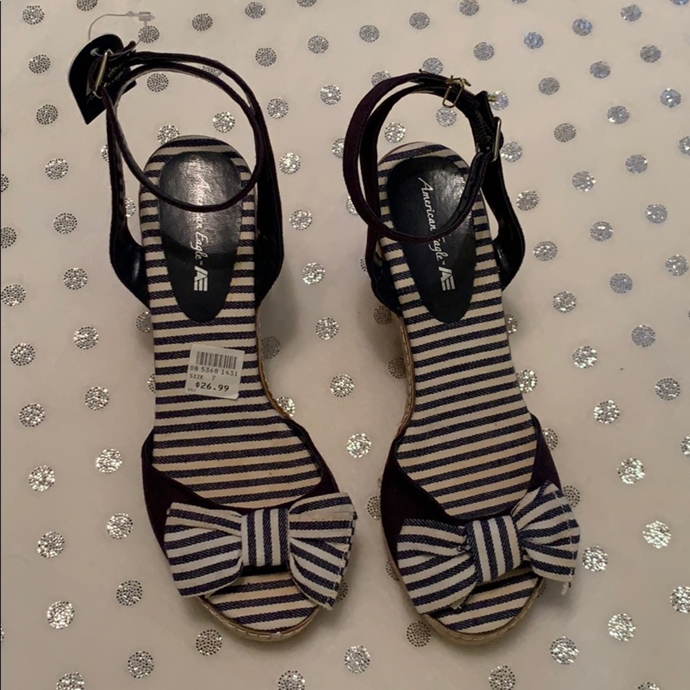 American Eagle Wedges | Navy Blue Stripe | Size 7